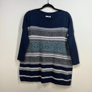 Sonoma Oversized Blue Aztec Poncho Sweater 3/4 Sleeve, NWT Size S